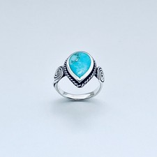 Sterling Silver Teardrop Genuine Turquoise Ring, Boho Jewelry, Silver Rings