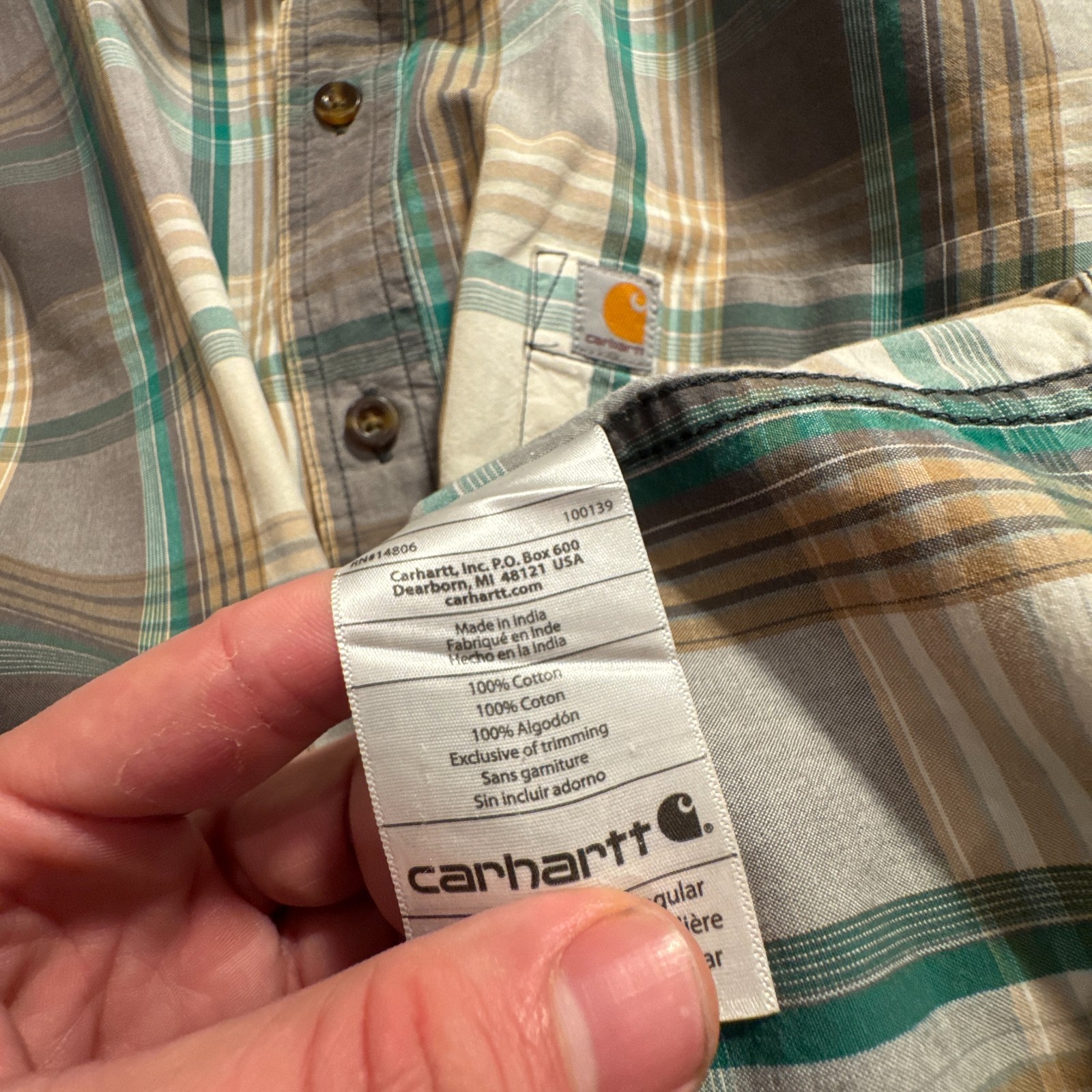 Vintage Carhartt Shirt Mens XL Plaid Short Sleeve Button Up Workwear 100% Cotton thumbnail 5