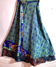 Incredible-art Vintage Silk Sari Magic Wrap Skirt Reversible Double Layer skirt,