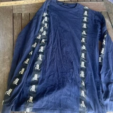 Patta Amsterdam Long Sleeve  T Shirt Mens Size M Navy Blue Logo Strip