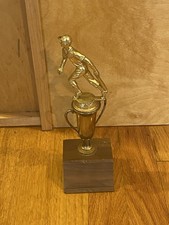 VINTAGE BASEBALL TROPHY - 1950s or 1960s - METAL BRASS TROPHY ON WOOD BASE
