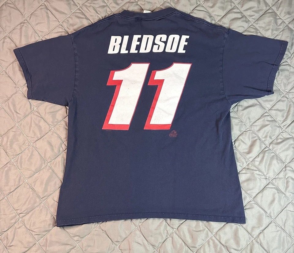 老式新英格兰爱国者队衬衫男式 XL 蓝色 Drew Bledsoe NFL 足球波士顿 — 第 3/4 张图片