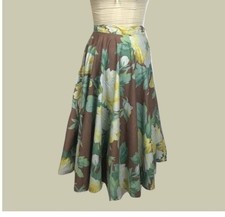 Vintage Cotton Circle Skirt: Tropical Floral Print, Midi Length