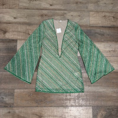Oseree shiny striped kaftan mini dress with ring detail in green Size M NWT  | eBay