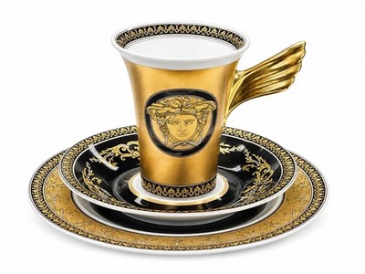 Rosenthal meets Versace Kaffeegedeck 3-tlg. Arcadia 2003 Form Ikarus Medusa Gold