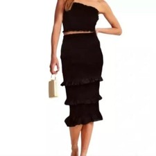 Abercrombie  Fitch Smocked High Waist Tiered Ruffle Bodycon Stretch Skirt XS