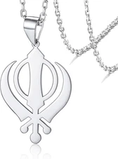 VASSAGO Sikhism Necklace Sikh Khanda Sword for Women Silver 