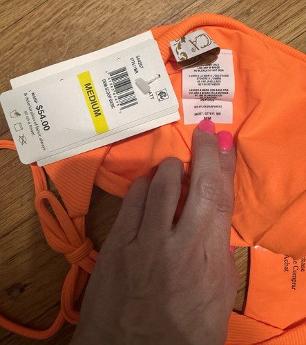 Becca Demi Ribbed Tie Side Hipster Bikini Bottom in Atomic Tangerine Sz Med $54 - Picture 7 of 7