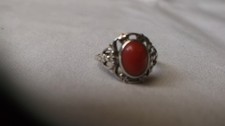 Ring Fingerring Koralle Silber 835 Grösse 46 - Ø 14,5 cm Tracht Schmuck Dirndl