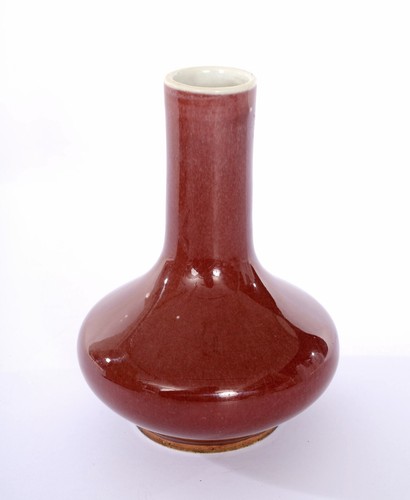 Vase chinois en porcelaine émaillée fleur de pêche flambée sang de bœuf années 30 - Photo 4 sur 11