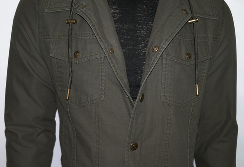 NEW Guess Hooded Jacket in Olive Size Medium Snap-Button Front 100% Cotton - Picture 10 of 17