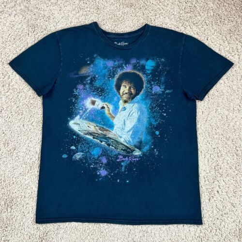 BOB ROSS Navy Blue Short Sleeve Outer Space Art Graphic Print T-Shirt Adults L - Picture 1 of 10