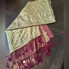 Pashmina Scarf Wrap burgandy green gold muted tones shawl 22 by 66