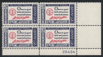 Scott 1139 Mnh Plaque Bloc Washington Citation Americain Credo 4c 1960 Etat Ebay