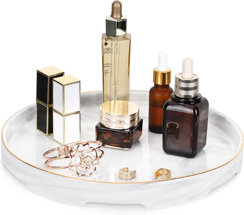 Vassoio in Ceramica Rotondo, Vassoio Da Bagno Organizzatore Decorativo Cosmetici - Foto 11 di 12