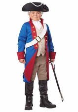 American Patriot Costume Child's 5 Pc R/W/B Coat / Vest Belt Cravat Boot Tops