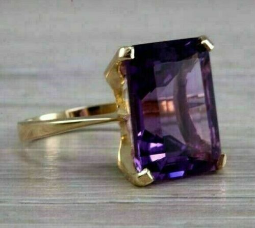 14K Gold Plated Silver 4Ct Simulated Emerald Amethyst Engagement Ring for Her