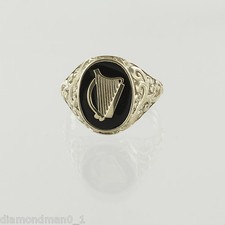 9ct Yellow Gold Man's Irish Harp Coat Of Arms Ring Hallmarked Solid Gold