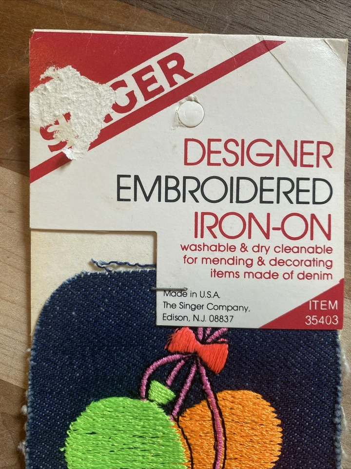 Vintage Singer Designer Embroidered Iron-On Denim Patch Neon Heart Balloons - Image 4 of 4