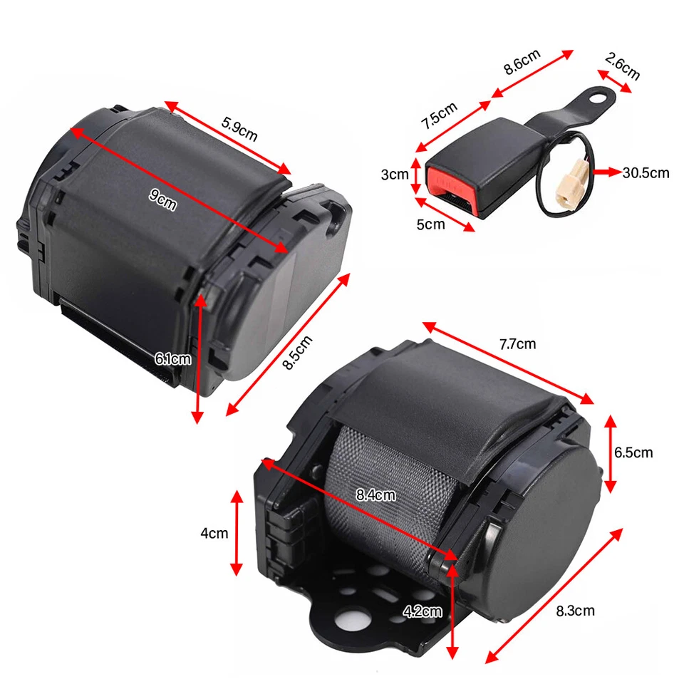 2 Set 3 Point Retractable Car Safety Seat Belt Lap Diagonal Belt Adjustable band - Image 2 of 4