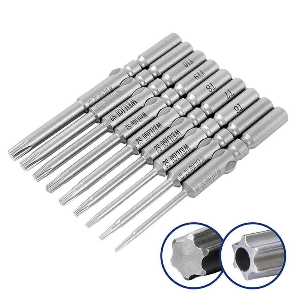 T4- T25 Torx Screwdriver Bit Set 5mm dia Hex Security Magnetic Head 60mm Long - Image 2 of 4