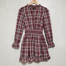 Pretty Little Thing Plaid Ruffle Long Sleeve Skater Dress Size 4