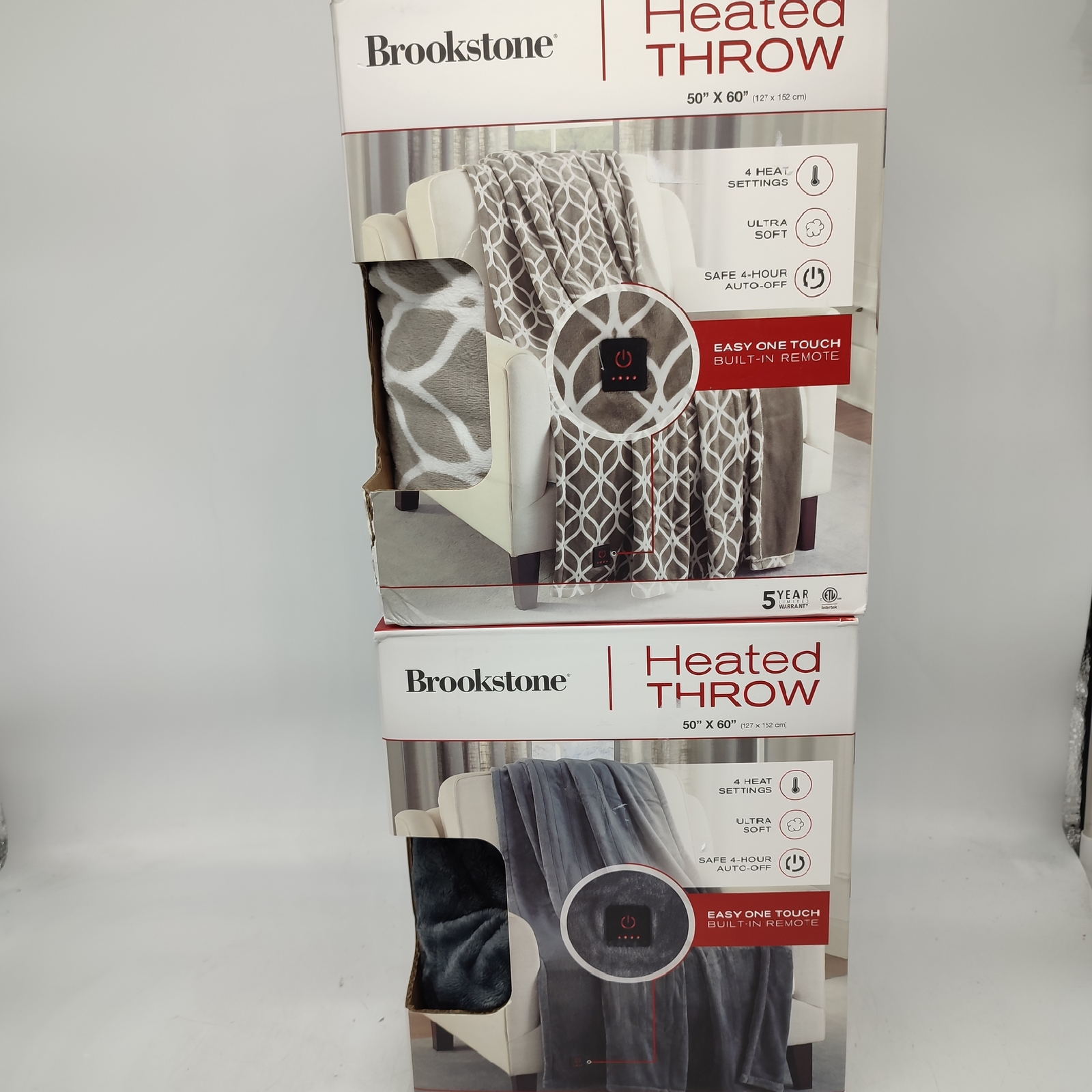 PARTS ONLY SET OF 2-Brookstone Heated Throw 1 Grey/White Geo and 1 Dark Grey  | eBay