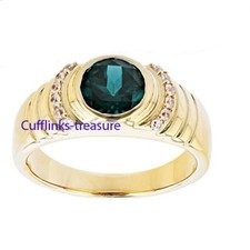 Natural London Blue Topaz CZ Stones 925 Sterling Silver Gold Plated Ring 50