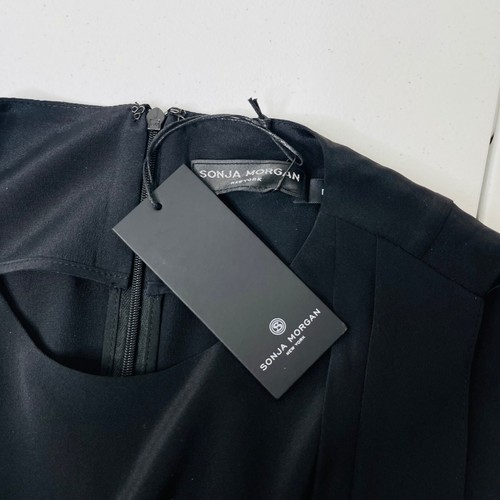 Sonja Morgan New York 100% Silk Layered Black Dress Womens M Cocktail Party LBD - Picture 7 of 15