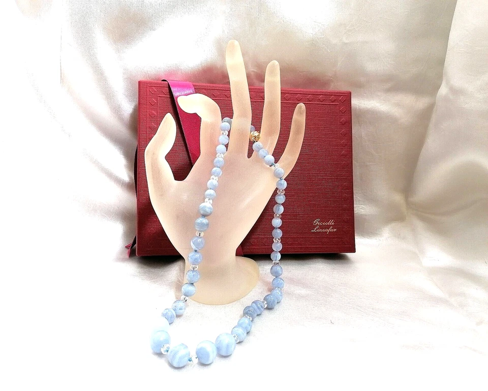 PREZIOSA COLLANA SCALARE IN AUTENTICO CALCEDONIO CHIUSURA ARGENTO 925. - Immagine 4 di 4