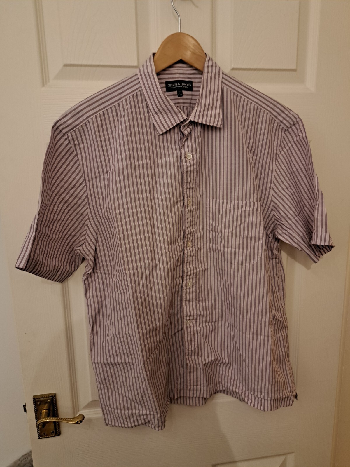 FILA Camicia di lino Gieves Hawke UK 17 manica corta lilla viola a righe Savile Row
