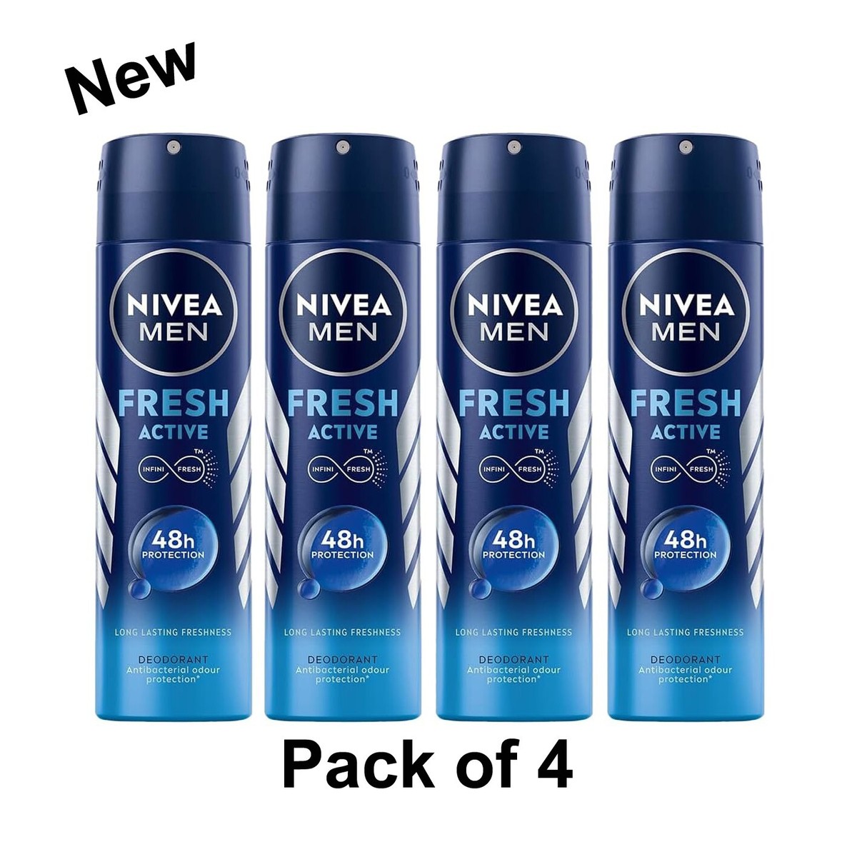 Nivea Men Fresh Active Deodorant, Body Spray - 150 ml (Pack of 4