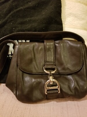 DKNY Brown small crossbody / shoulder Leather handbag. Silver accents