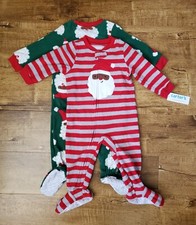 Carters Just One You 2 Footed PJs Toddler 12 Months Christmas Santa L/S Zipper