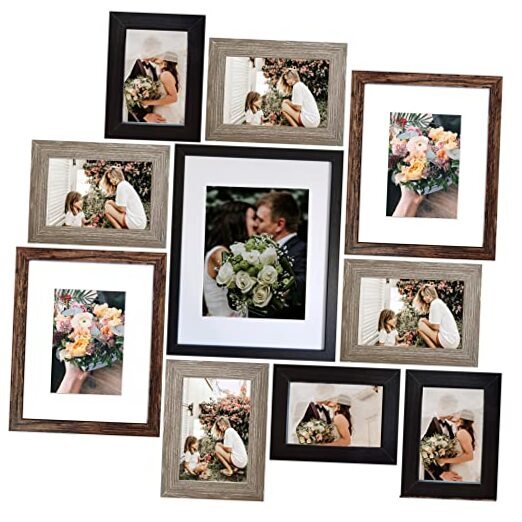 Picture Frames Collage, Gallery Wall Frame 10 Black&Rustic Brown&Light Brown