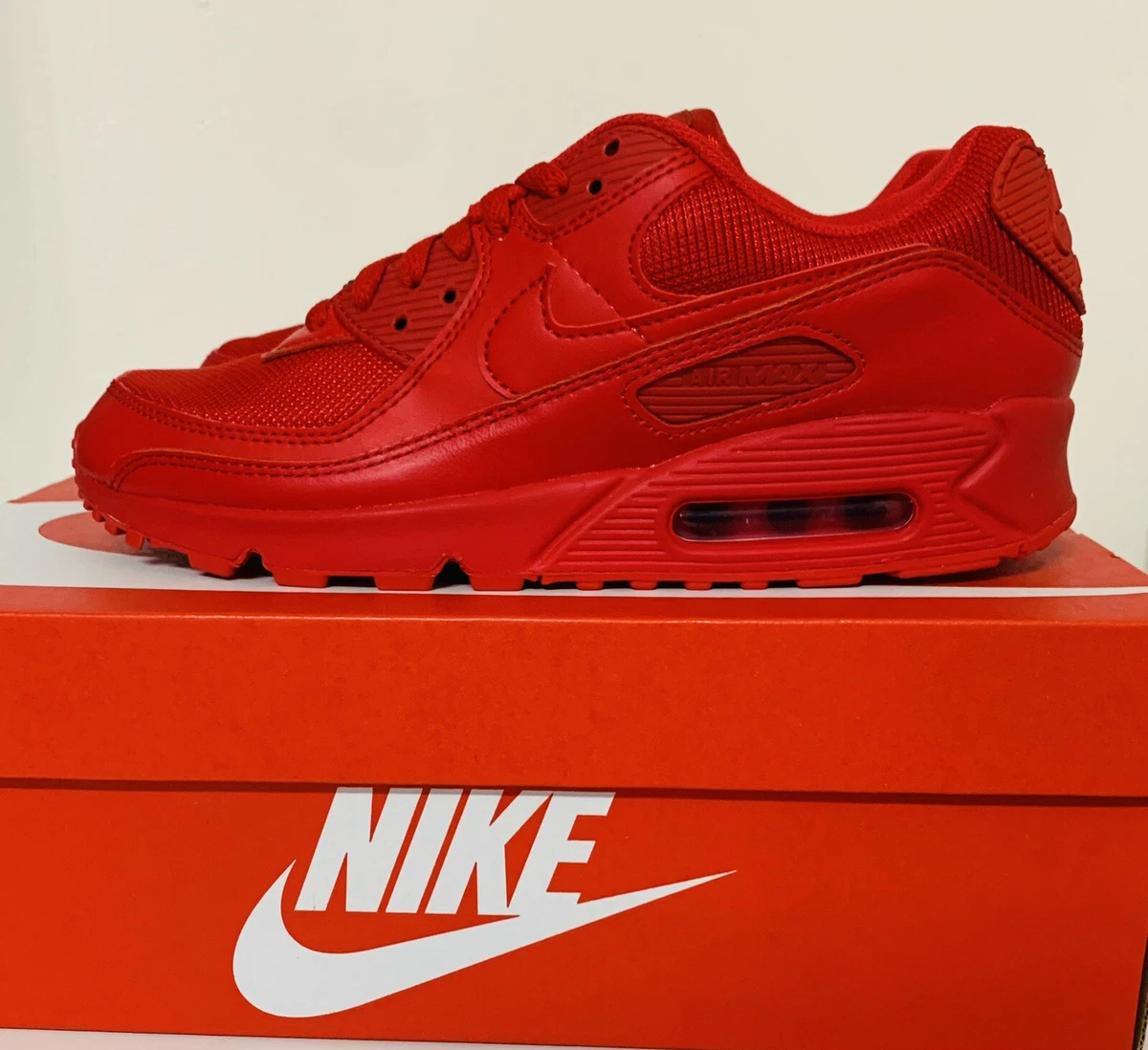 Aliado estéreo guía Nike Air Max 90 Triple Red University Red Mens Sz 13 Running Shoes  CZ7918-600 | eBay