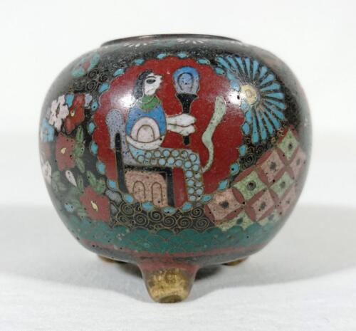Antique Japanese Cloisonne Pot c1920s Unusual Egyptian Revival Decoration - Afbeelding 1 van 7