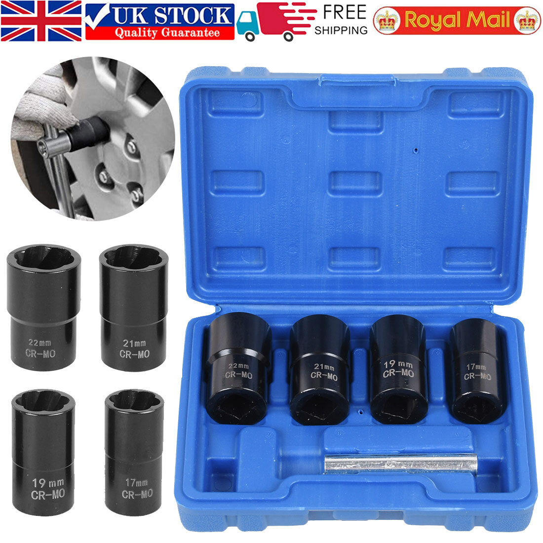 1/2" Locking Wheel Twist Socket Set Lug Nut Remover Extractor Tool Metric Bolt