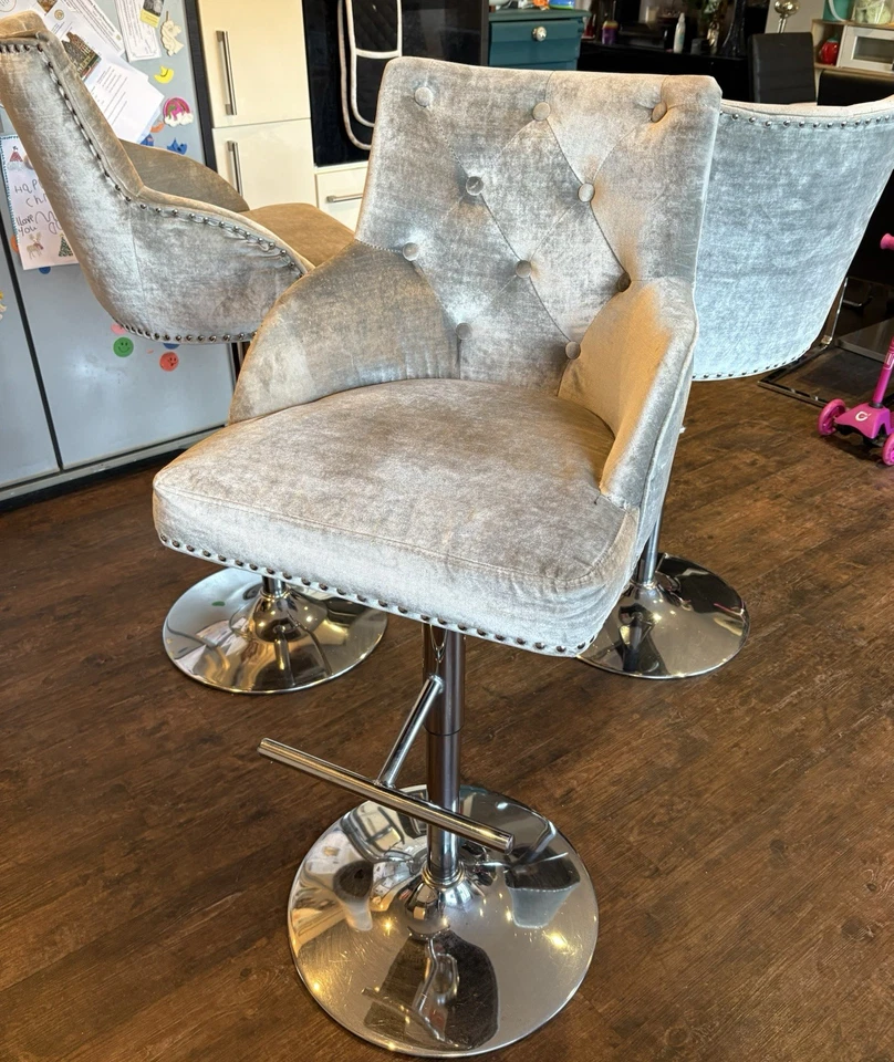 Mayfair Velvet Bar Stool x 3 - Image 2 of 4