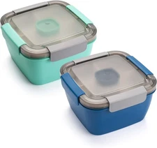 Freshmage Salad Lunch Container To Go, 2 Packs 52-oz Salad Bowls with 3 Compartm