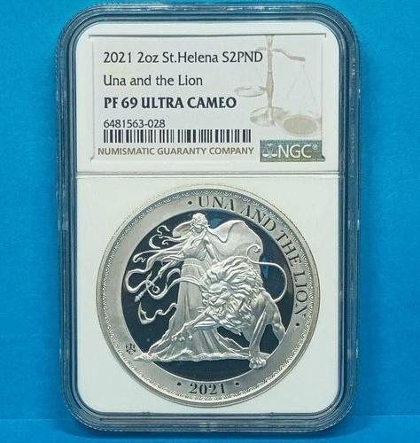 2021 St Helena Una and Lion 2oz Silver Proof Coin NGC PF69 Ultra Cameo