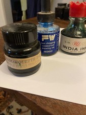 Lot 7  vtg.  Ink bottles mostly w/ ink  3/4 fl oz-1.2 fl. oz. -various colors