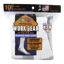 Fruit of The Loom WHITE WORK GEAR Heavy Duty Crew Socks 10 pair