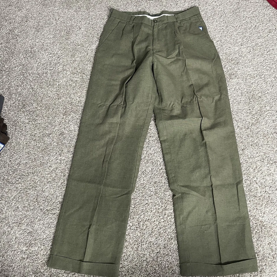 De Colección Pantalones Dockers Para Hombres 32x32 Lino Plisado Espiga Pantalones Relajados Oliva Foto 2 de 4