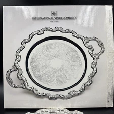 INTERNATIONAL SILVER COMPANY BAROQUE ROUND SERVING TRAY 13” Silver Plated NIB