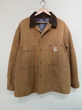 Vintage 70s 80s Carhartt Mens 50 Brown Duck Canvas Chore Coat Blanket Lined