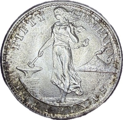 1945-S Philippines 50 Centavos Silver Coin US Commonwealth