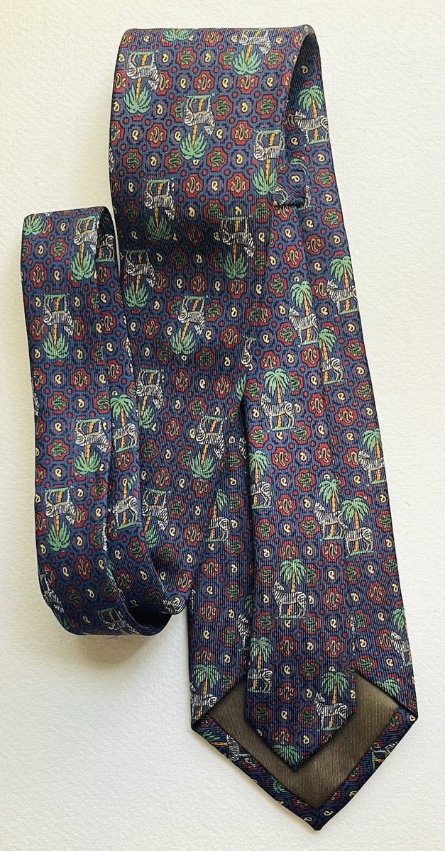 HOLLAND & HOLLAND NECKTIE TIE, Safari Zebra & Palm Tree, 100% Silk, England RARE View 2
