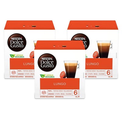 Nescafe Dolce Gusto, Caffe Lungo, 16 Count Pack of 3