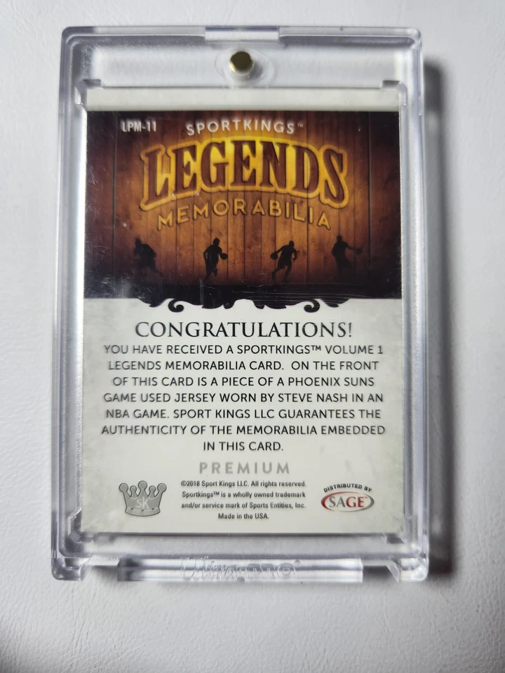 2018 Sport Kings Steve Nash Premium Legends Memorabilia Game Used Patch /50 - Image 2 of 2